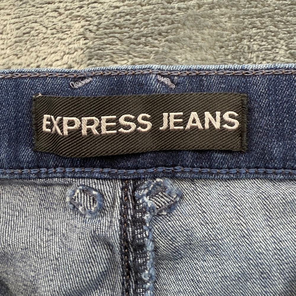 Express Jeans Womens 8R Sailor Button Flare Leg Medium Wash Nautical High Rise - Picture 2 of 10